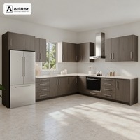 Meuble de cuisine moderne en chêne blanc avec portes à battants, aménagement en L, dimensions personnalisées, boîtes en panneaux mélaminés et tiroirs à fermeture amortie