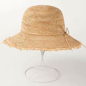 New Summer Fisherman Hat Crochet Raffia Grass <b>Small</b> Rough Straw Beach Hat with Bow String - Product Image 3