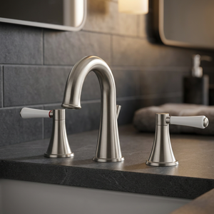 Robinet de lavabo moderne à 3 trous, mitigeur chaud/froid à 2 poignées, à poser sur le comptoir, avec valve en céramique pour lavabo de salle de bain - Product Image 3