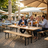 Ensemble table et banc pliants en bois modernes, légers et empilables, résistants à l'eau, pour l'extérieur (parc, cour, salon)