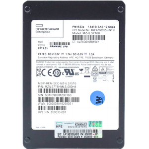 H-P 850333-001 863459-001 863460-001 - 7.68TB 2.5 Inci TLC 6Gb/s SAS Solid State Drive - Product Image 1