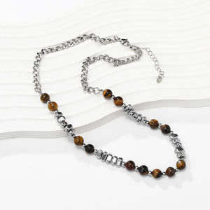 Regalo de joyería de piedra Natural de moda Regreso a los antiguos Collar de cuentas de piedra de ojo de Tigre de ónix negro para mujer - Product Image 1