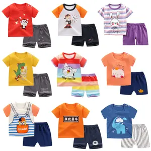 Conjunto de roupa infantil de verão, camiseta de manga curta e duas peças, conjuntos de roupas para bebês