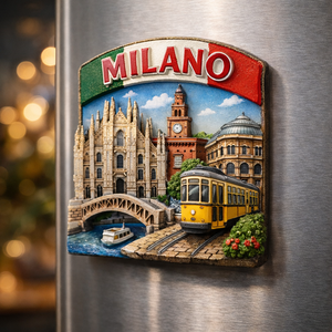 Aimants de réfrigérateur en résine à motif de carreaux traditionnels d'Italie Milan, souvenirs de voyage de lieux emblématiques locaux pour usage promotionnel - Product Image 2