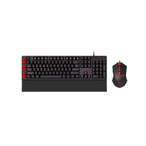Hot selling redragon wired gaming keyboard and mouse combos set LED backlit gaming keyboard with wrist rest for PC gamer