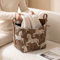 Panier de rangement pour linge domestique à grande capacité, en cuir imprimé rétro à motif cheval, fabriqué en Chine