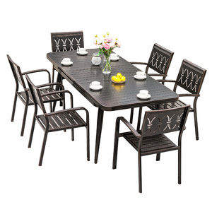 Ensemble de jardin extérieur en alliage d'aluminium, table et chaises 6 places, design minimaliste, résistant aux intempéries, mobilier de patio - Product Image 1