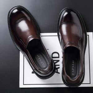 <b>Top</b>-Grain Cowhide Leather Shoes Slip-On Low Heel Men's Casual Commuting <b>Walking</b> Style Shoes - Product Image 1