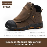 Chaussures de travail montantes pour hommes en cuir de vachette véritable, toutes saisons, anti-perforation, résistantes à l'usure, avec embout de sécurité en acier