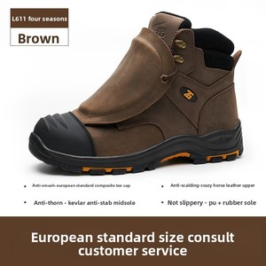Chaussures de travail montantes pour hommes en cuir de vachette véritable, toutes saisons, anti-perforation, résistantes à l'usure, avec embout de sécurité en acier - Product Image 6