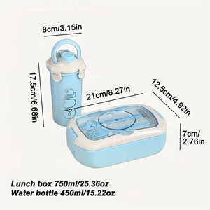 Set Portatile per Pranzo <span class=keywords><strong>Bambini</strong></span> in Plastica, Contenitore per Pranzo e Borraccia con Posate per Picnic e Campeggio - Product Image 6