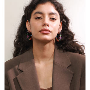 JINYOU 1903 New Arrivals Aço Inoxidável Banhado A Ouro Multicolor Acrílico Beads Hoop Brincos com Estilo das Mulheres - Product Image 4