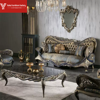Canapé sectionnel de style européen Yuhui, ensemble sculpté en bois massif avec rembourrage en éponge pour salon ou mobilier de villa