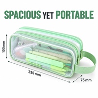 Trousse de Maquillage Double Couche en Maille de Capacité Moyenne, Étui à Crayons Transparent Portable avec Poignée pour Étudiants