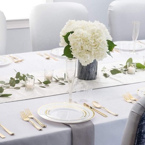 150 Uds. Platos con borde dorado, cubiertos de plástico, tazas con borde dorado, vajilla desechable, cubiertos, vajilla de fiesta para 25 invitados - Product Image 4
