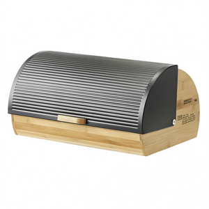 Bread Box Bamboo Metal 39x27x19cm Roll Top <b>Storage</b> <b>Container</b> - Product Image 2