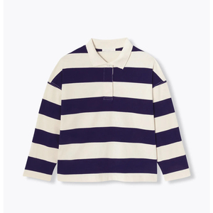 <b>Womens</b> Eco Friendly Full Sleeve Polo T Shirt Striped Breathable Cotton Collared Casual Apparel For Spring Autumn And Daily Wear - Product Image 1