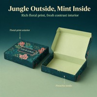Boîte d'expédition personnalisée à motif floral tropical avec intérieur contrastant vert sarcelle, boîte d'emballage cadeau en carton ondulé avec logo