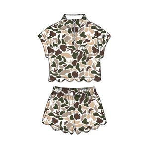 Ropa Infantil para Niñas: Camisa con Cremallera y Estampado de Camuflaje, Transpirable, de Algodón y Spandex, con Borde Festoneado, y Pantalones Cortos - Product Image 5