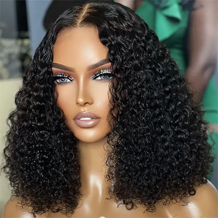 10A Grade virgin Brazilian hair Wand Curls Italian Yaki Textured Bob 13"x4.5" Frontal Lace front Wigs human hair