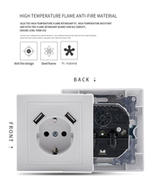 Enchufe de pared Universal, toma de corriente conectado 2P + T con USB dual, estándar europeo, nuevo