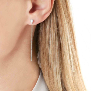 Pendientes Largos Geométricos Minimalistas CANNER con Borlas y Cadena, Pendientes de Hilo con Tres Perlas Número 8, Joyería de Plata de Ley 925 - Product Image 3