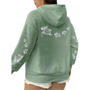 Sudadera con Capucha Personalizada para Mujer, Talla Grande, Manga Larga, Tejida, con Estampado de Tortuga, Transpirable, Estilo Preppy - Product Image 1