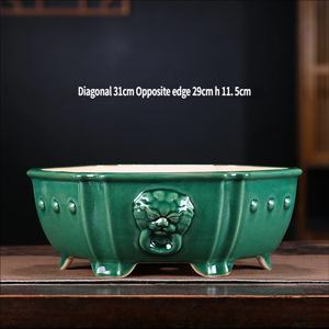 <span class=keywords><strong>Pot</strong></span> en céramique hexagonal avec glaçure craquelée de type céladon, <span class=keywords><strong>pot</strong></span> de fleurs décoratif à tête de bête chinoise pour plantes succulentes et bonsaïs à tiges anciennes - Product Image 3