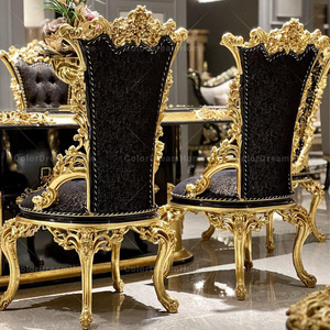 Pháp rắn gỗ khắc sang trọng đồ nội thất cổ màu đen và vàng ăn Bộ bàn ăn đặt 6 nơi - Product Image 4