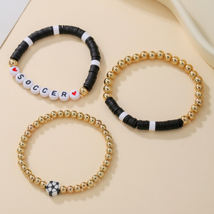 <b>Beaded</b> <b>Bracelet</b> Set Ball Theme Soccer Basketball Baseball Letter Beads Unisex Party Jewelry - Product Image 3