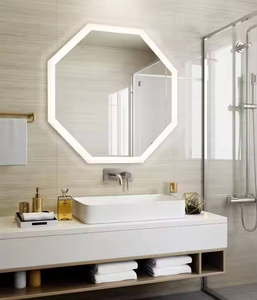 Miroir polygonal suspendu à LED moderne et élégant, éclairé par LED, cadre en métal argenté blanc écologique <span class=keywords><strong>de</strong></span> 5 mm, <span class=keywords><strong>IP44</strong></span> adapté - Product Image 1