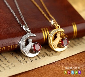 9 Lindos Collares Coreanos con Colgante de Gato Lunar de Piedra Natural Redonda de 6mm, Plata de Ley 925 Bañada en Oro, Joyería que No se Deslustra - Product Image 2
