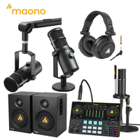 Microphone Dynamique Professionnel MAONO XLR USB avec Logiciel d'Égalisation pour Podcast Gaming Carte Son et Écouteurs en Packs