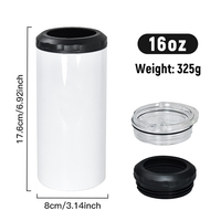 Vente en gros de porte-bière rond en acier inoxydable à double paroi isolé 4 en 1, 16 oz, sublimation vierge, refroidisseur de canettes avec ouvre-bouteille