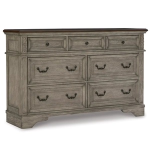 Aparador Rústico con Acabado Gris, 7 Cajones, Madera y Hierro, Diseño Clásico Tallado, para Sala de Estar, Comedor, Cocina, Dormitorio, Hotel - Product Image 1