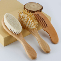 Brosse à cheveux pour bébé en poils de chèvre naturels doux de haute qualité, brosse et peigne en bambou pour bébé, pour nouveau-nés et femmes