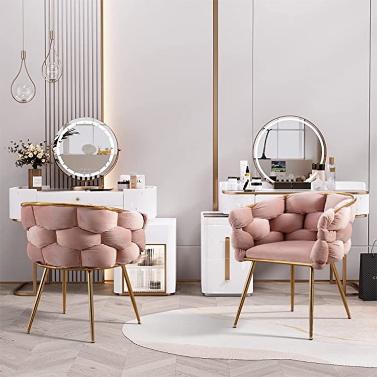 rose gold dressing table chair Furniliving Armless Makeup Chair, Modern Accent & Vanity Stool for Bedroom, Adults, Cute Design with Gold Legs, Pink