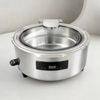 Ensemble de réchauds hydrauliques ronds, chauffe-plats électrique en acier inoxydable 304 avec couvercle en verre, pour banquets et buffets d'hôtel
