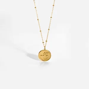 New Arrival PVD 18K Gold Plated Necklace Abstract Round Pendant Clavicle Chain Necklace Waterproof Jewelry