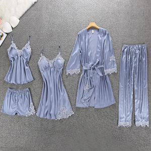 Ladymate ODM/OEM Conjunto De Pijama Con Estampado Sedoso Para Mujer 5 Piezas Conjunto De Pijama Estampado Sedoso Mujeres Ropa De Dormir De Encaje Satinado - Product Image 2