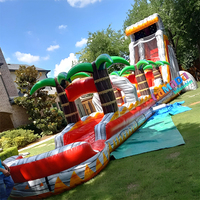 Toboggan aquatique gonflable géant de qualité commerciale, thème tribu primitive, toboggan aquatique amusant à double piste pour adultes, idéal pour les fêtes