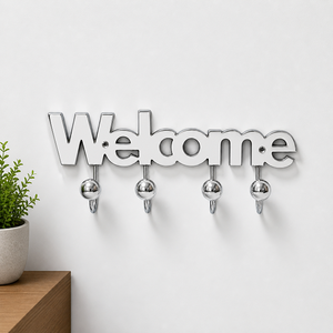 Luxury Silver Welcome <b>Wall</b> Mounted <b>Hook</b> Rack Decorative Metal Coat <b>Hook</b> Entryway <b>Key</b> Holder Available at Best Price - Product Image 1