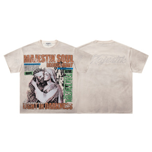 Camisetas Majestik de Alta Calidad, 100% Algodón, Estilo Urbano, Transpirables, con Estampado Vintage de Diamantes para Hombre - Product Image 3