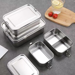 304 Stainless Steel Lunch Box With Buckle And Steel Lid 850Ml 1200Ml 1400Ml 2400Ml Rectangle Compartment Meal <b>Container</b> - Product Image 1