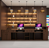 Bureau de réception moderne de luxe en placage de bois sur mesure avec éclairage LED pour hall d'hôtel, bureau d'entreprise, immeuble commercial