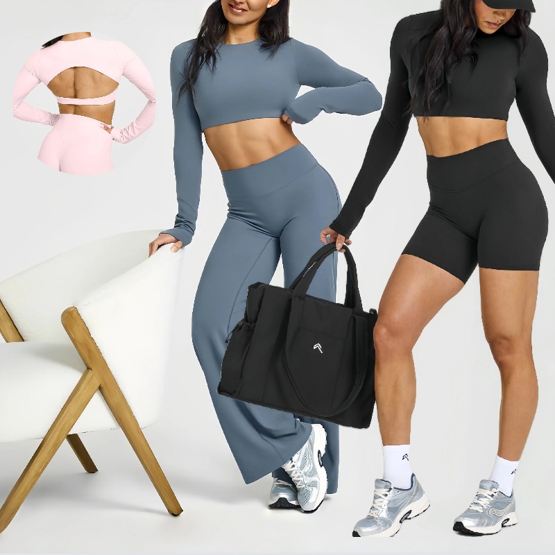 Women's Lightweight Round Neck Backless Crop Top with Built-In Bra Long Sleeve Yoga Shirt for Gym Fitness & Casual Wear