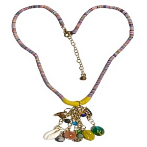Collar de Estilo Bohemio Hecho a Mano con Borlas, Cuentas de Tela Coloridas, Imitación de Perlas en Forma de Bola, Chapado en Oro, Ecológico - Product Image 5