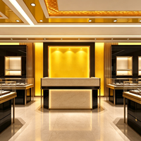 Schwarz-Gold Edelstahl Schmuck-Vitrine Marmor-Glas Schmuckladen-Theke Mit LED-Beleuchtung