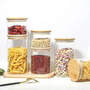 Barattoli di stoccaggio in vetro serbatoio contenitore per spezie per alimenti in stile Country personalizzato in vetro borosilicato alto con coperchio