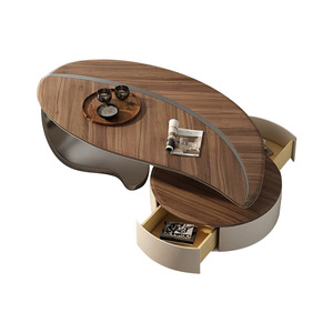 Wan Shi Shun Furniture Solid Wood Coffee Table With Storage Oval Stainless Steel Base Modern Living Room Furniture - Product Image 4